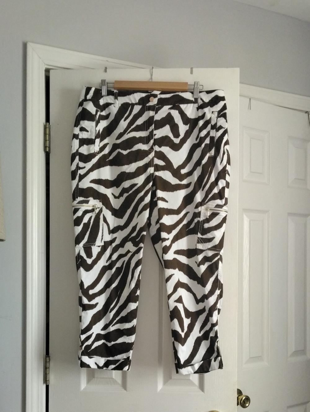 Chico's Zebra-Print Cargo Pants - Brown & White